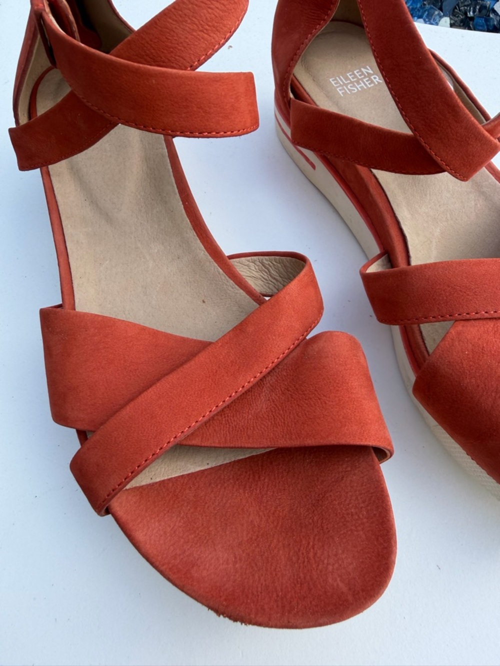 Eileen Fisher Rust Orange Suede Strappy Ankle Sandals - Picture 8 of 13